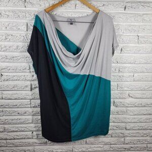 Worthington Womens Top 3X Sleeveless Blue Color Block Poly Blend F7E